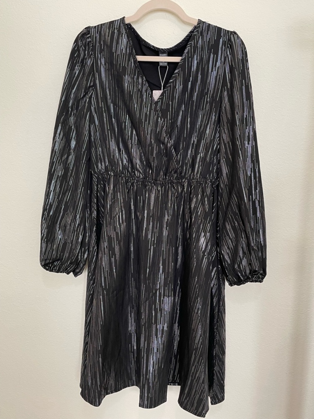 Black Metallic Stripe Long Sleeve Dress